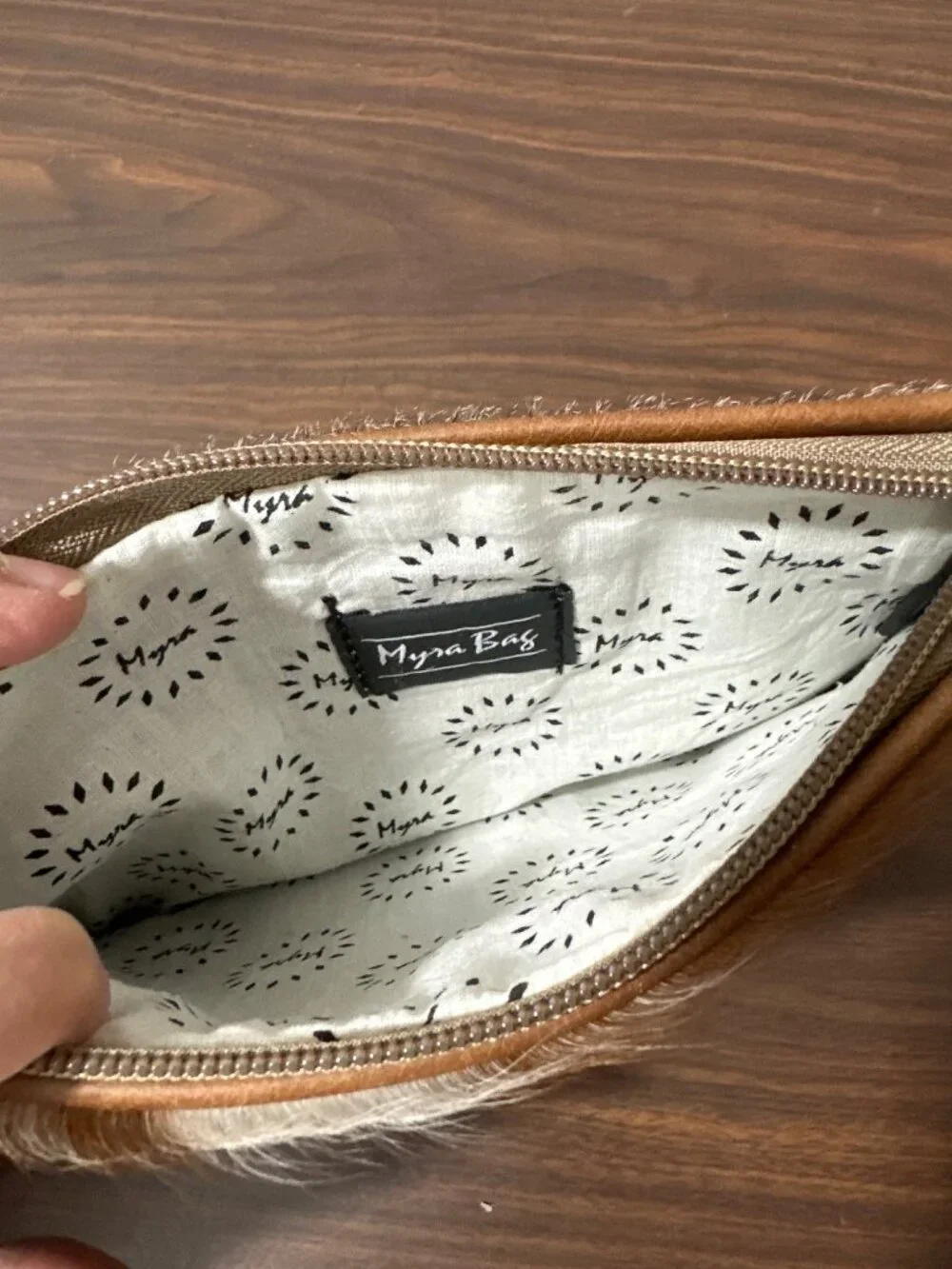 Myra Bag White & Brown Hairon Small Wristlet, Clutch Strap S-0785 - Picture 4 of 6
